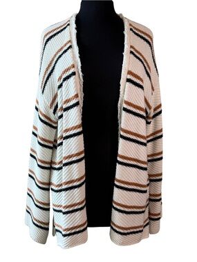 SALTWATER LUXE Striped Cardigan Size Large Cream EVEREVE